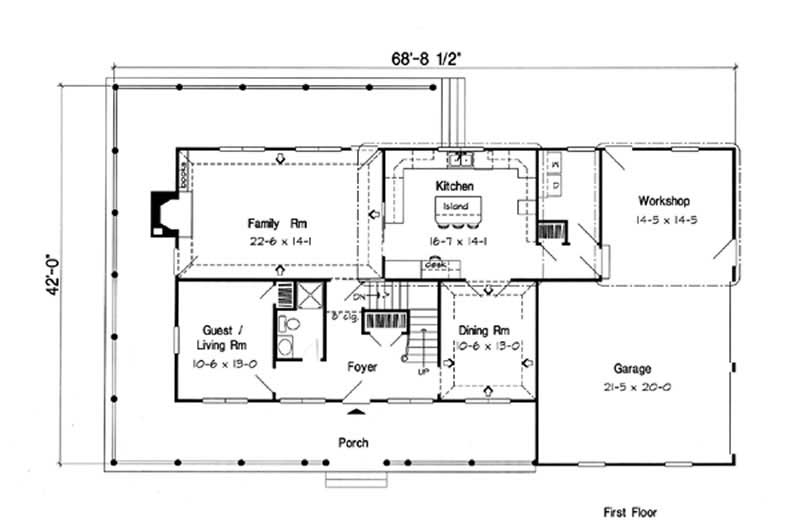 Floor Plan First Story of Country Plan #131-1056