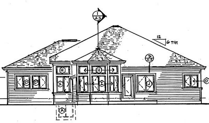 Home Plan Rear Elevation of this 3-Bedroom,2010 Sq Ft Plan -131-1061