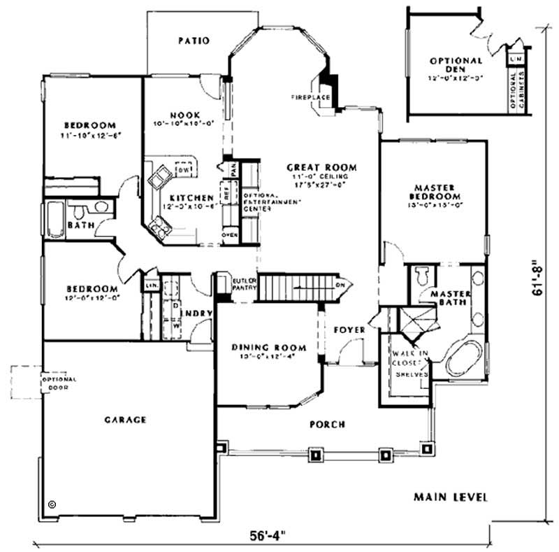 Floor Plan First Story of Bungalow Plan #131-1061