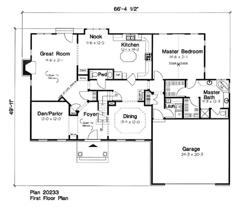 Floor Plan First Story of Colonial Plan #131-1066