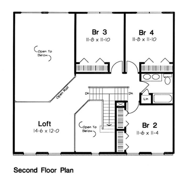 Floor Plan Second Story of Colonial Plan #131-1066