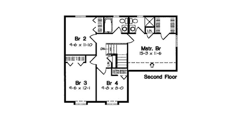 Floor Plan Second Story of Cape Cod Plan #131-1068