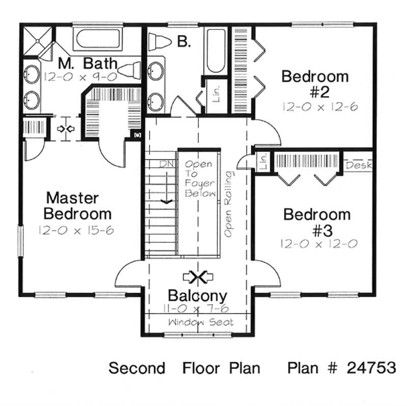 Floor Plan Second Story of Colonial Plan #131-1071