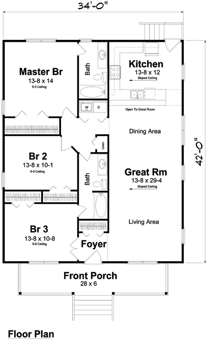 Floor Plan First Story of Small House Plans #131-1074