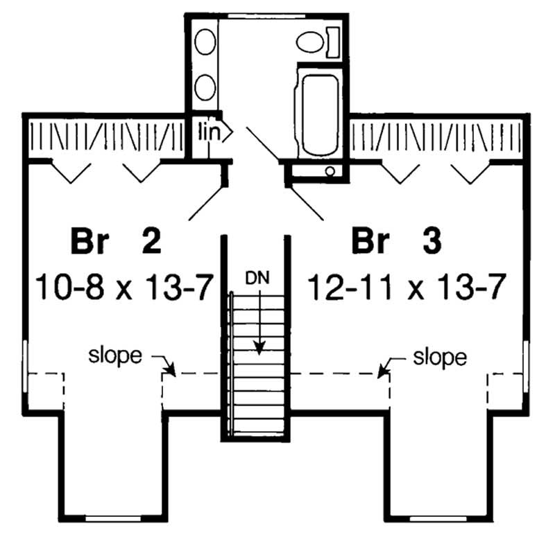 Floor Plan Second Story of Cape Cod Plan #131-1076