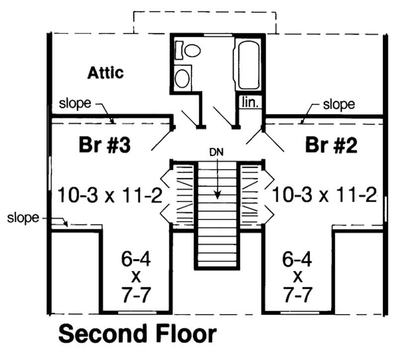 Floor Plan Second Story of Cape Cod Plan #131-1077