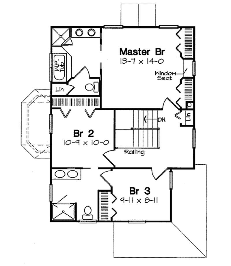 Floor Plan Upper Level of Bungalow Plan #131-1090