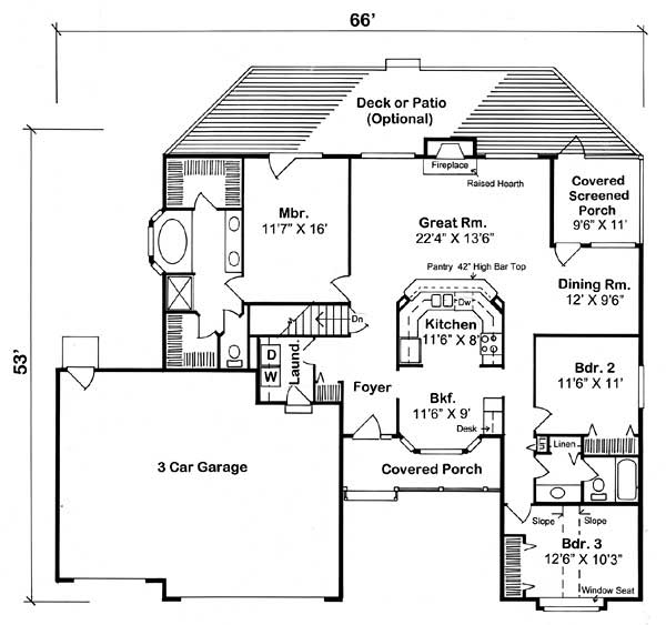 Floor Plan First Story of Ranch Plan #131-1093