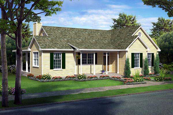 This is the front elevation of these Ranch House Plans.