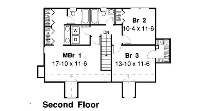 Floor Plan Second Story of Cape Cod Plan #131-1095