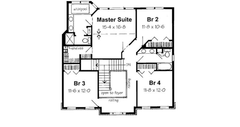 Floor Plan Second Story of Colonial Plan #131-1102
