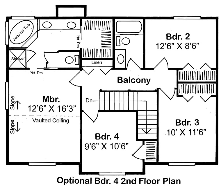 Floor Plan Second Story of Country Plan #131-1115