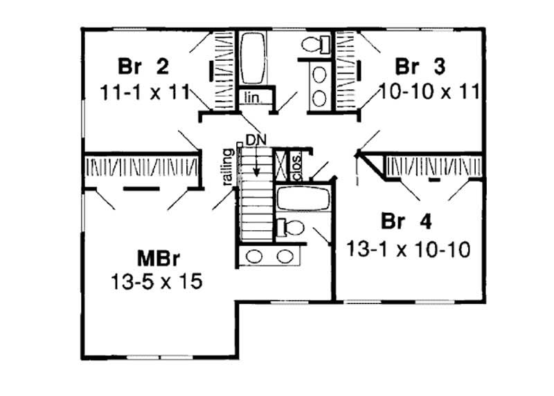 Floor Plan Second Story of Country Plan #131-1129
