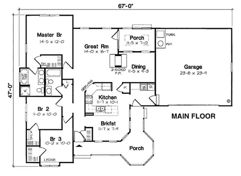 Floor Plan First Story of Ranch Plan #131-1133