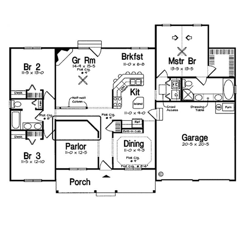 Floor Plan First Story of Colonial Plan #131-1134