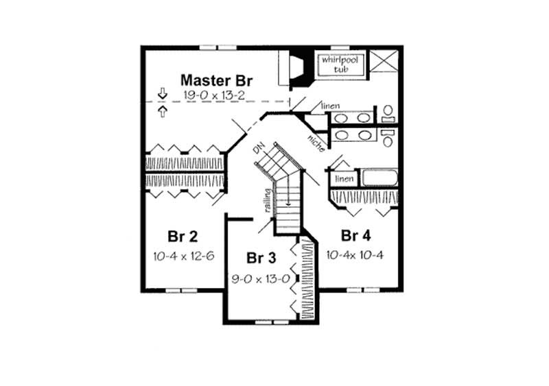 Floor Plan Second Story of Colonial Plan #131-1137