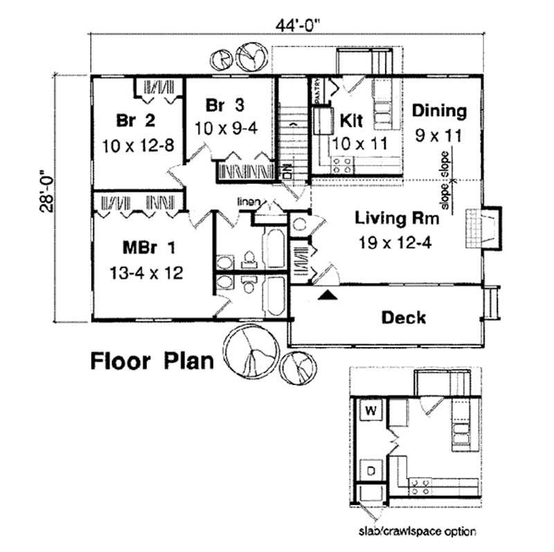 Floor Plan First Story of Ranch Plan #131-1138