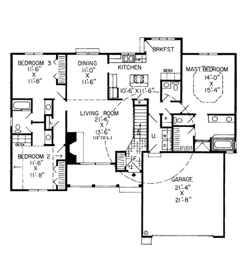 Floor Plan First Story of Ranch Plan #131-1146