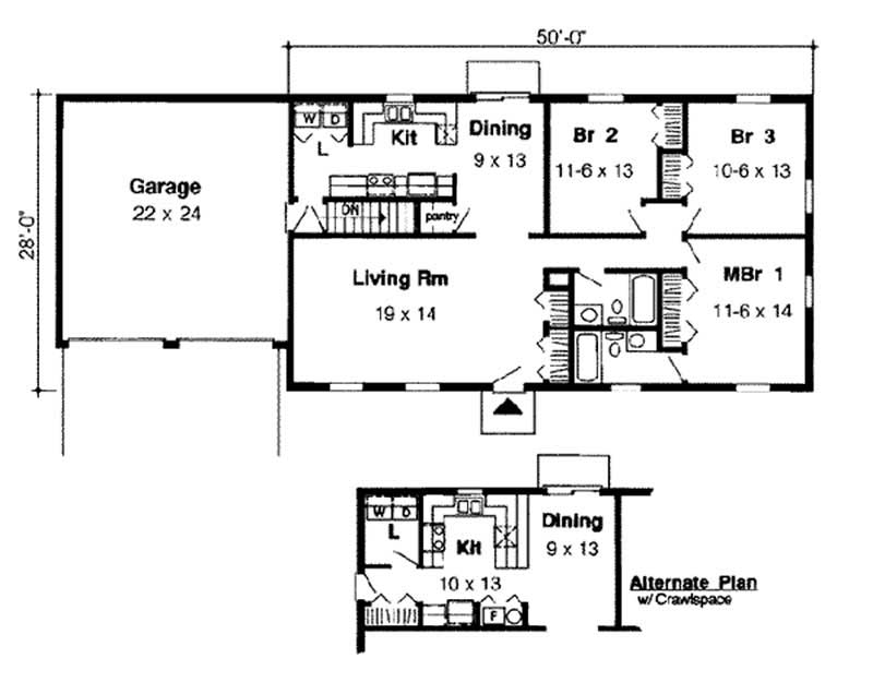 Floor Plan First Story of Ranch Plan #131-1148