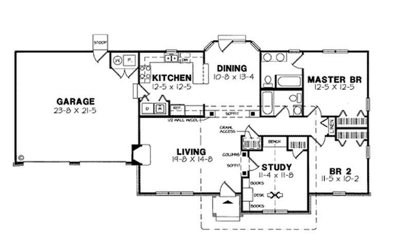Floor Plan First Story of Ranch Plan #131-1149