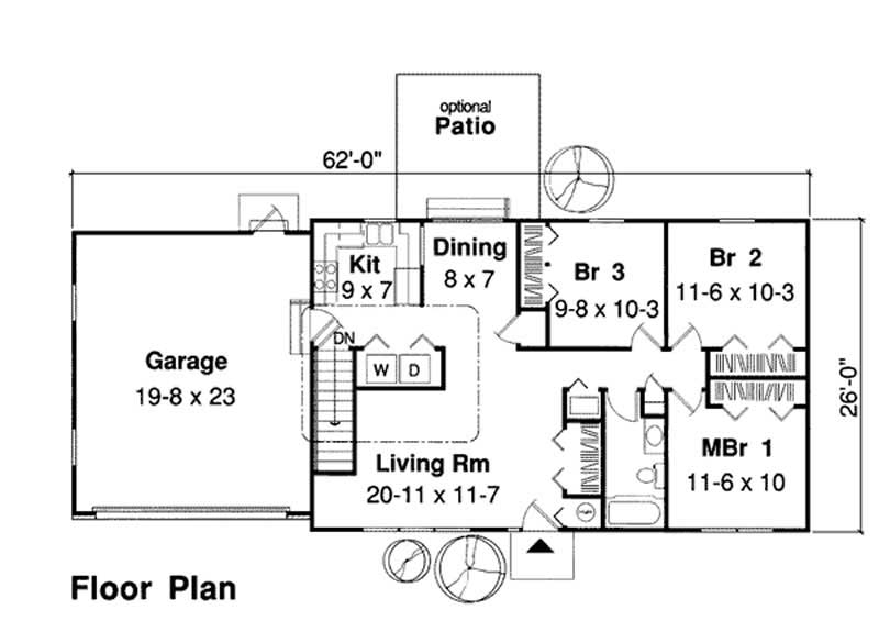 Floor Plan First Story of Ranch Plan #131-1150