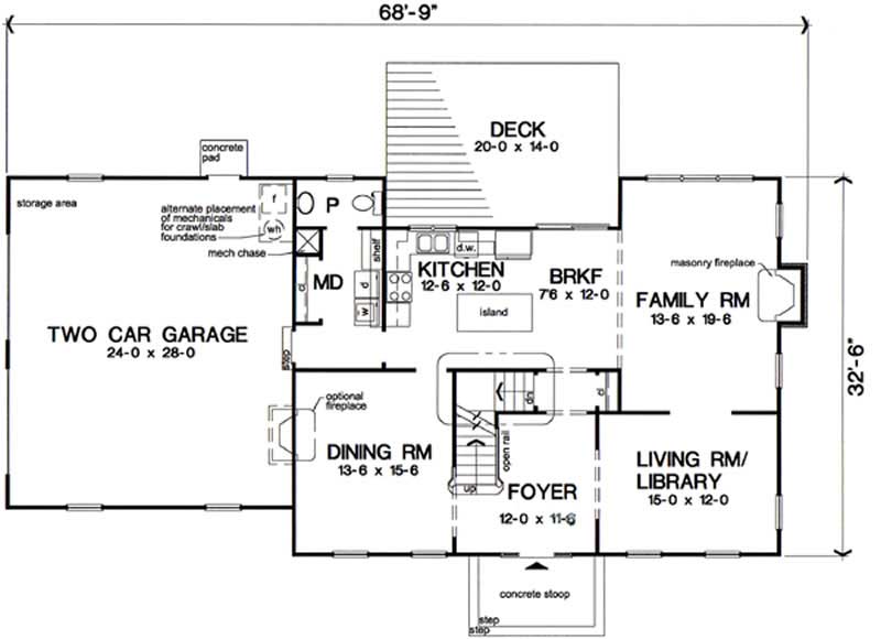 Floor Plan First Story of Colonial Plan #131-1152