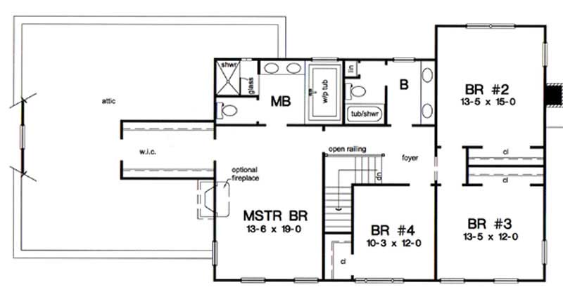Floor Plan Second Story of Colonial Plan #131-1152