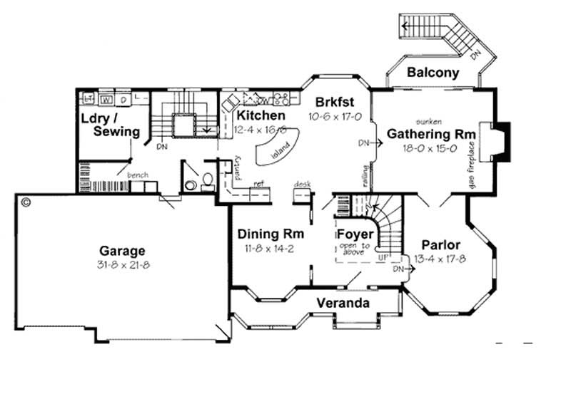 Floor Plan First Story of Victorian Plan #131-1155