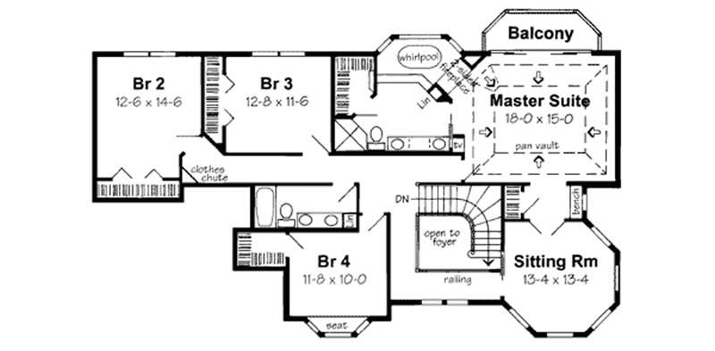 Floor Plan Second Story of Victorian Plan #131-1155