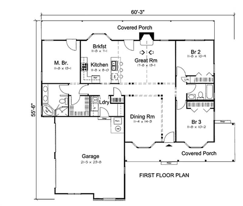Floor Plan First Story of Cape Cod Plan #131-1167