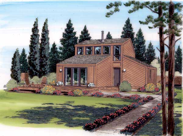 This is a color rendering of these contemporary house plans.
