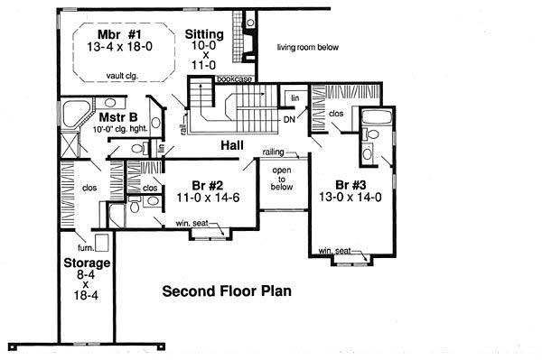 Floor Plan Second Story of European Plan #131-1170
