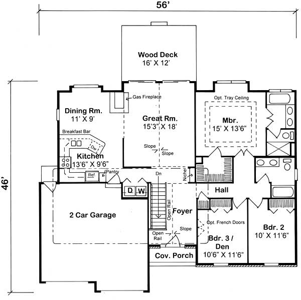 Floor Plan First Story of Ranch Plan #131-1171