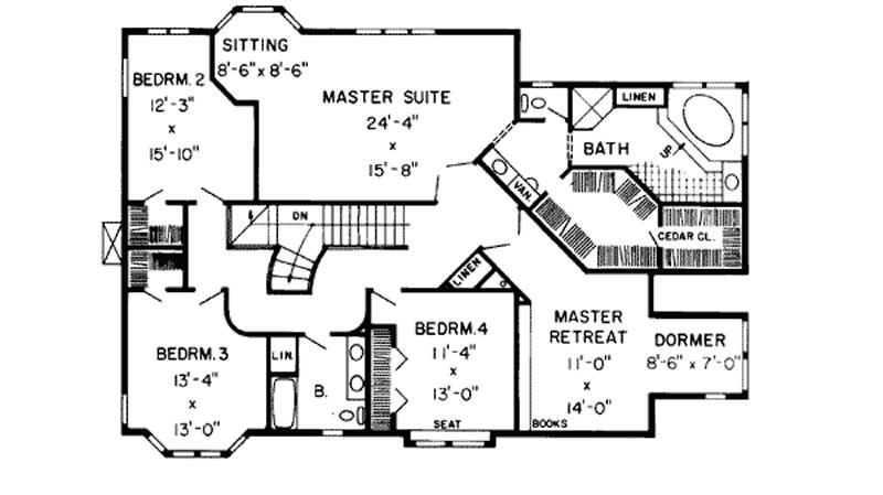 Floor Plan Second Story of Country Plan #131-1184