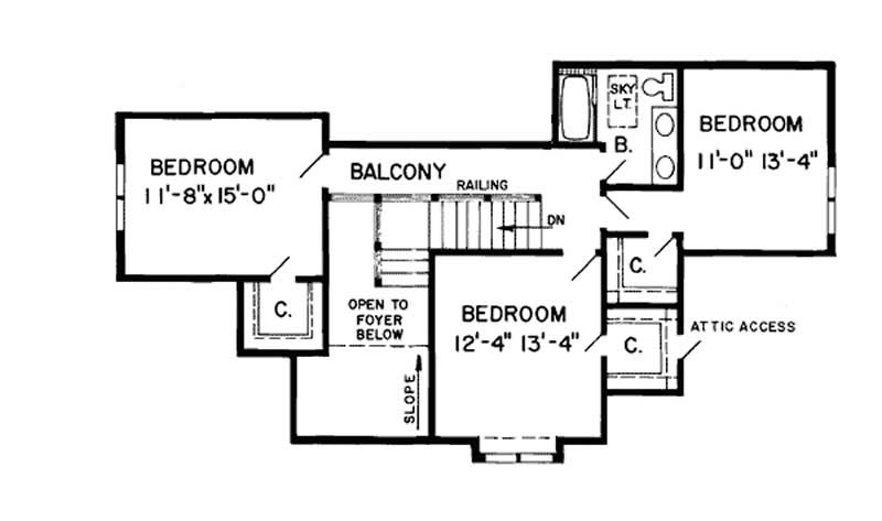 Floor Plan Second Story of Contemporary Plan #131-1188