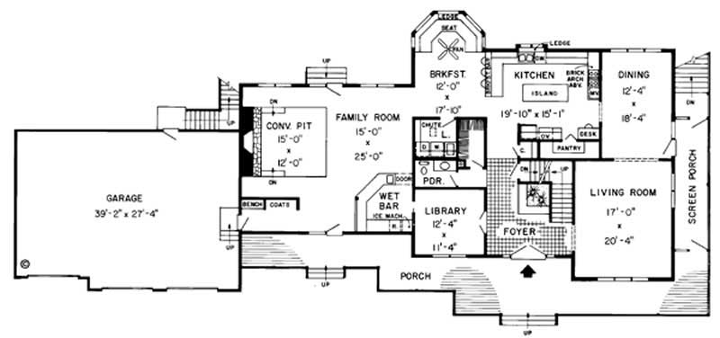Floor Plan First Story of Craftsman Plan #131-1190