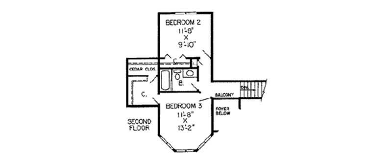 Floor Plan Second Story of European Plan #131-1194