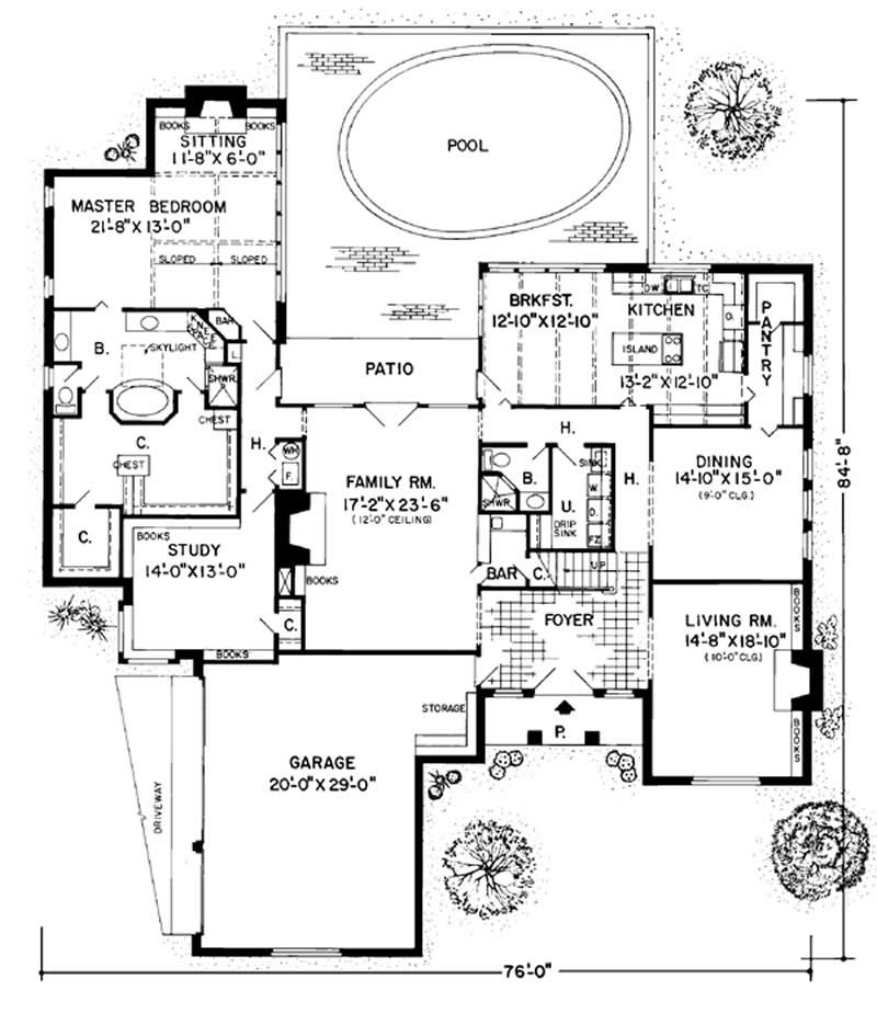 Floor Plan First Story of Luxury Plan #131-1197