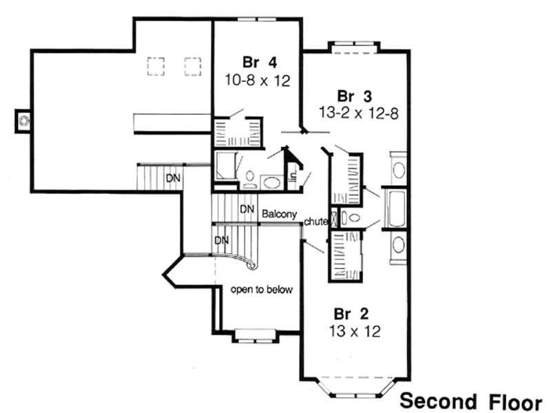 Floor Plan Second Story of European Plan #131-1199