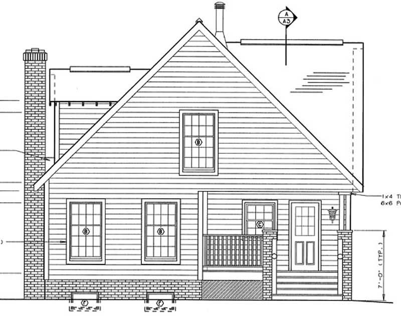 Home Plan Rear Elevation of this 4-Bedroom,1595 Sq Ft Plan -131-1208