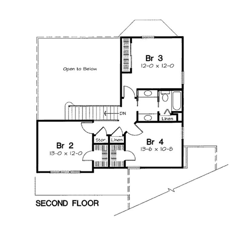 Floor Plan Second Story of Colonial Plan #131-1210