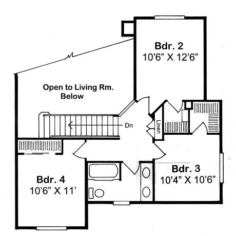 Floor Plan Second Story of Colonial Plan #131-1212