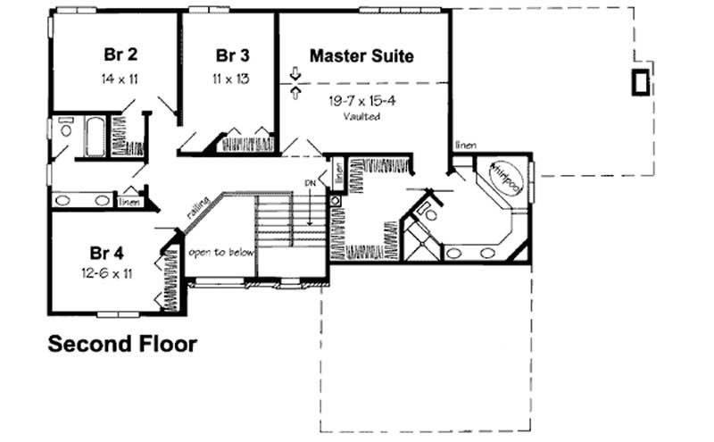 Floor Plan Second Story of Colonial Plan #131-1218
