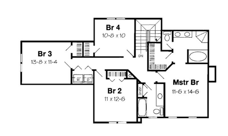 Floor Plan Second Story of Colonial Plan #131-1222