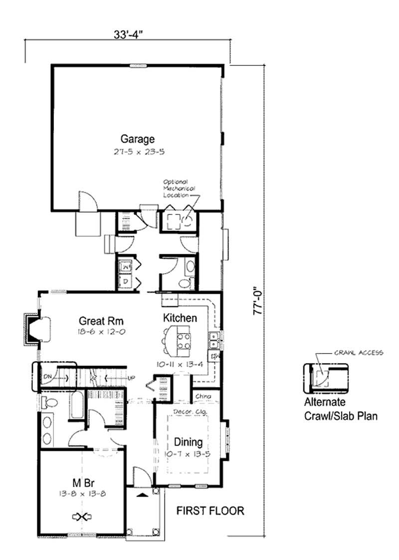 Floor Plan First Story of Ranch Plan #131-1225
