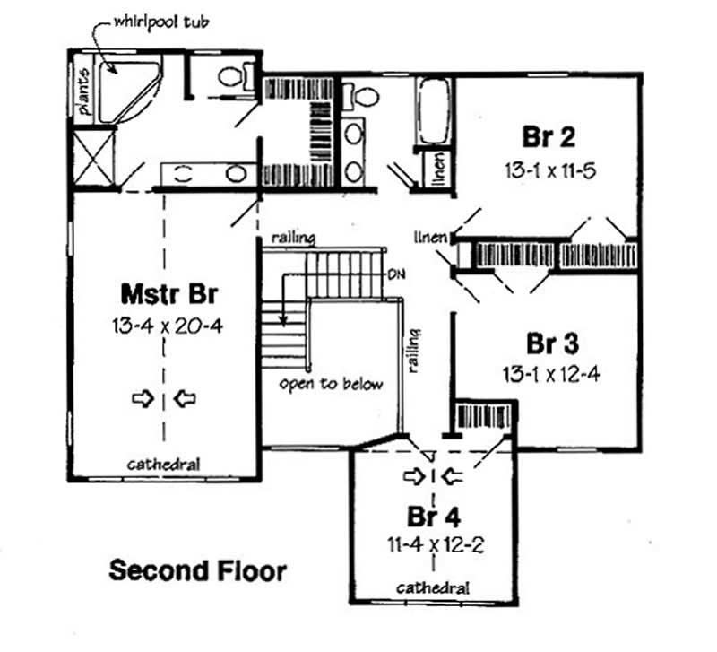 Floor Plan Second Story of European Plan #131-1227