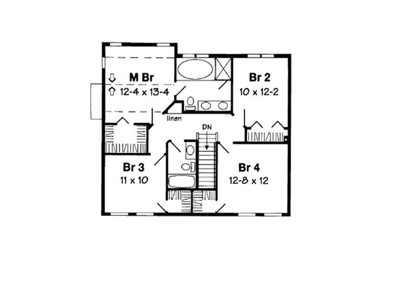 Floor Plan Second Story of Colonial Plan #131-1228