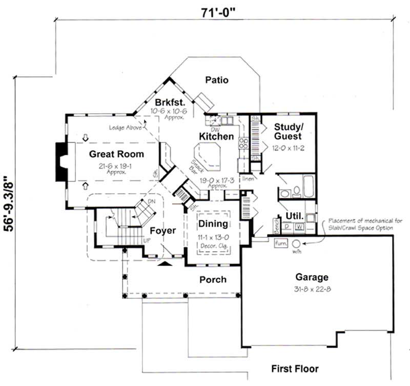 Floor Plan First Story of Ranch Plan #131-1229