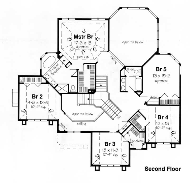 Floor Plan Second Story of European Plan #131-1230