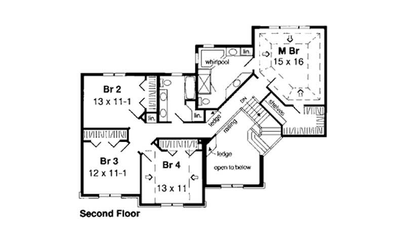 Floor Plan Second Story of European Plan #131-1232